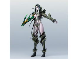 Female Dark Warrior Elf 3d model preview