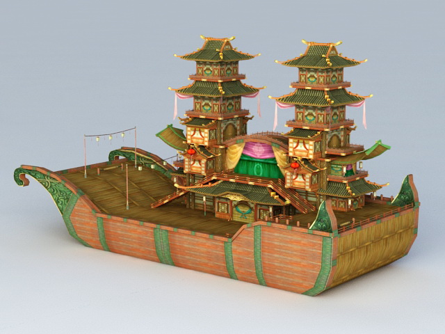 Ancient Chinese Large Pleasure Boat 3d rendering