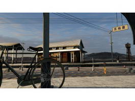 Old Train Station Scene 3d model preview