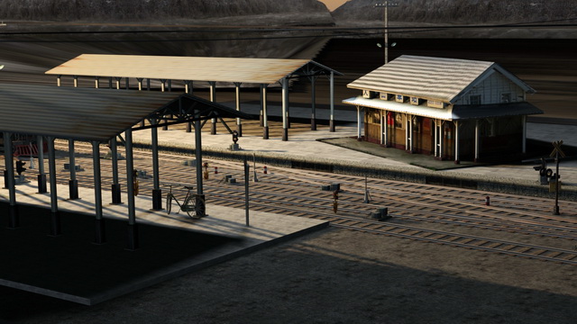 Old Train Station Scene 3d rendering
