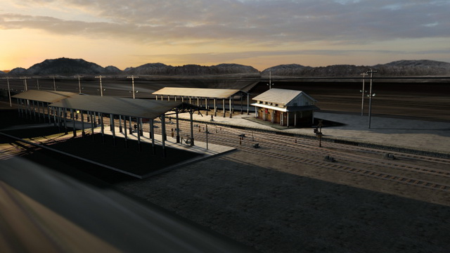 Old Train Station Scene 3d rendering