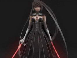 Anime Sword Girl Warrior 3d model preview