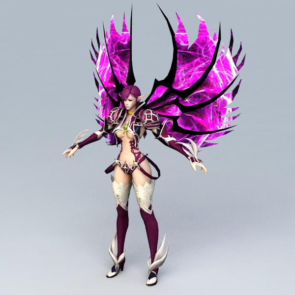 Purple Warrior Angel Rigged 3d rendering