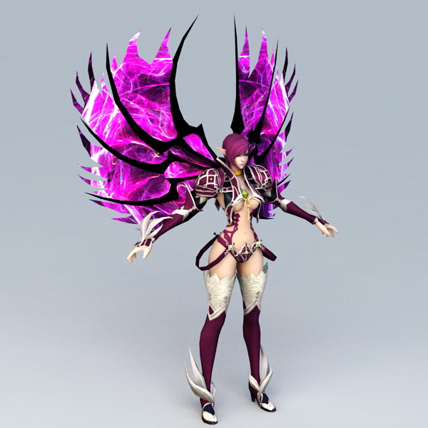 Purple Warrior Angel Rigged 3d rendering