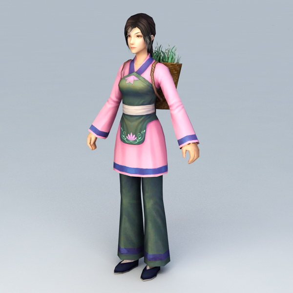 Ancient Chinese Peasant Girl 3d rendering