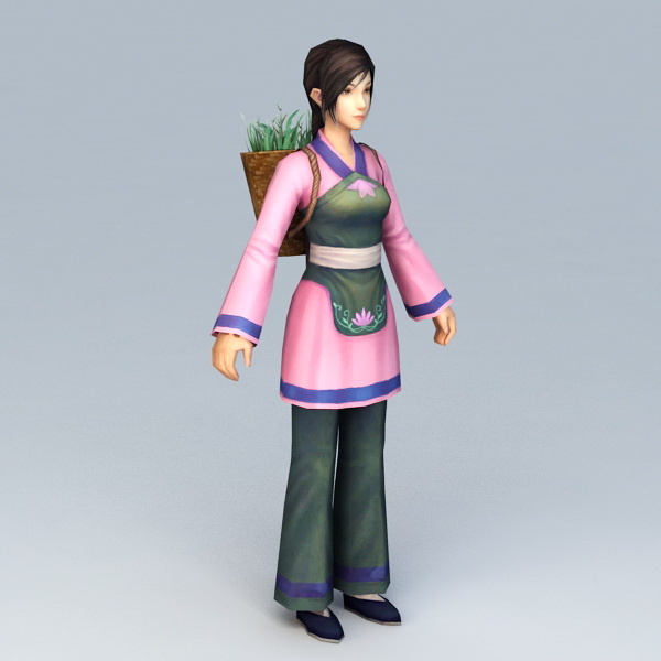 Ancient Chinese Peasant Girl 3d rendering