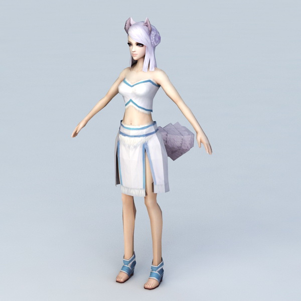 Anime Fox Girl with Purple Hair 3d rendering