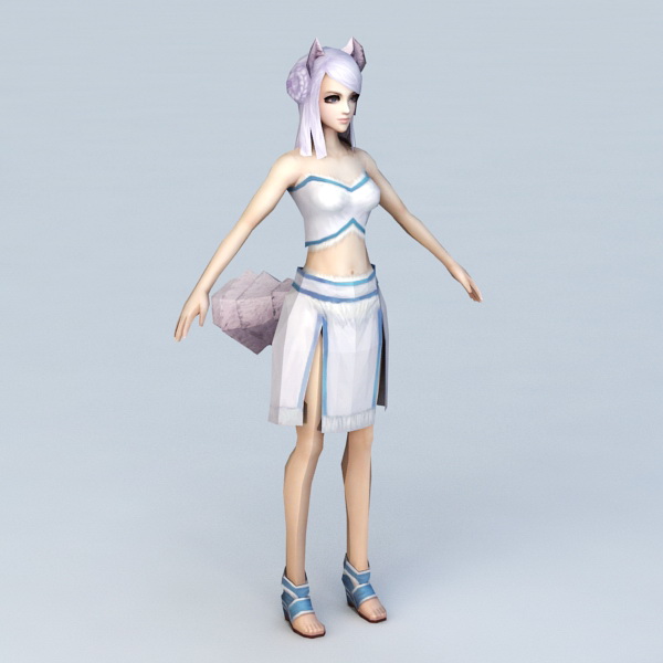 Anime Fox Girl with Purple Hair 3d rendering