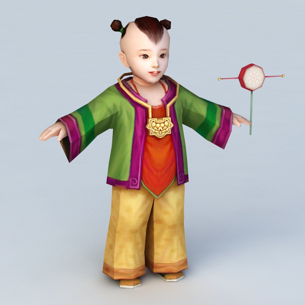 Traditional Chinese Toddler Boy 3d rendering