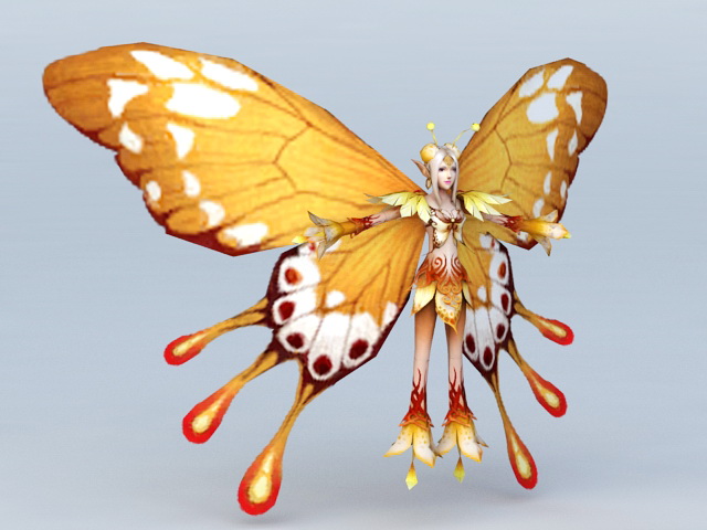Yellow Butterfly Fairy 3d rendering