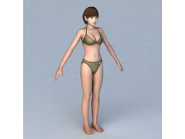 Bikini Asian Woman T-Pose 3d preview