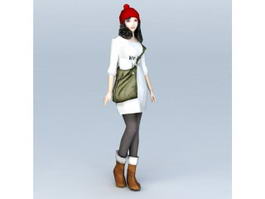 High School Preppy Girl 3d model preview