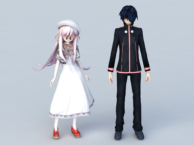 Cute Anime Couple 3d rendering