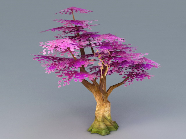 Anime Purple Tree Low Poly 3d rendering