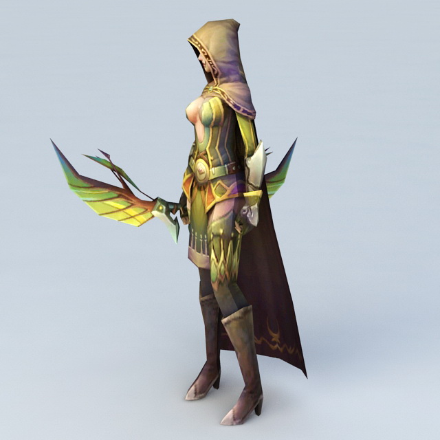 Hooded Female Archer 3d rendering