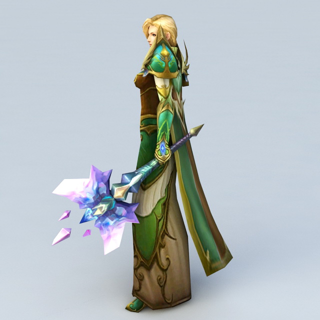 Female Paladin with War Hammer 3d rendering
