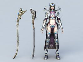 Warrior Girl Mage with Staffs 3d model preview