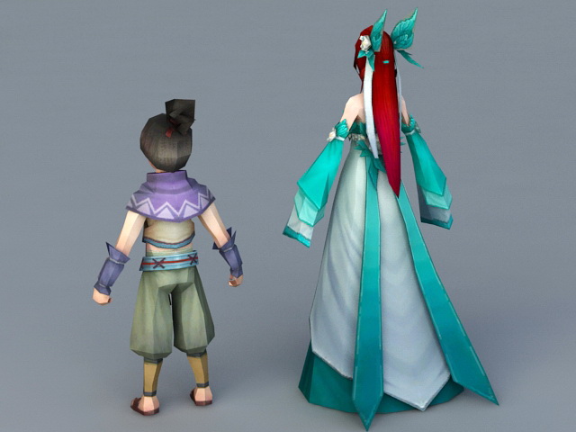 Chinese Mother and Son 3d rendering