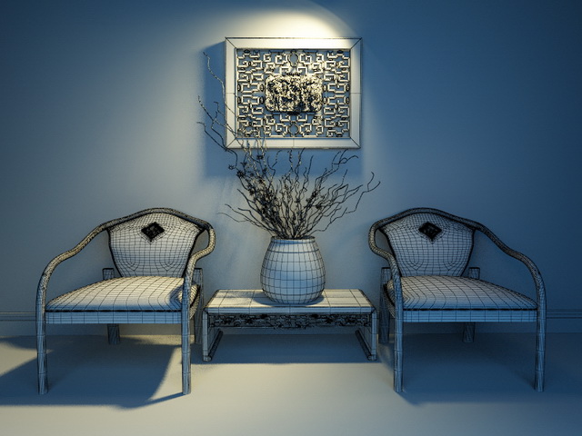Chinese Style Chairs 3d rendering