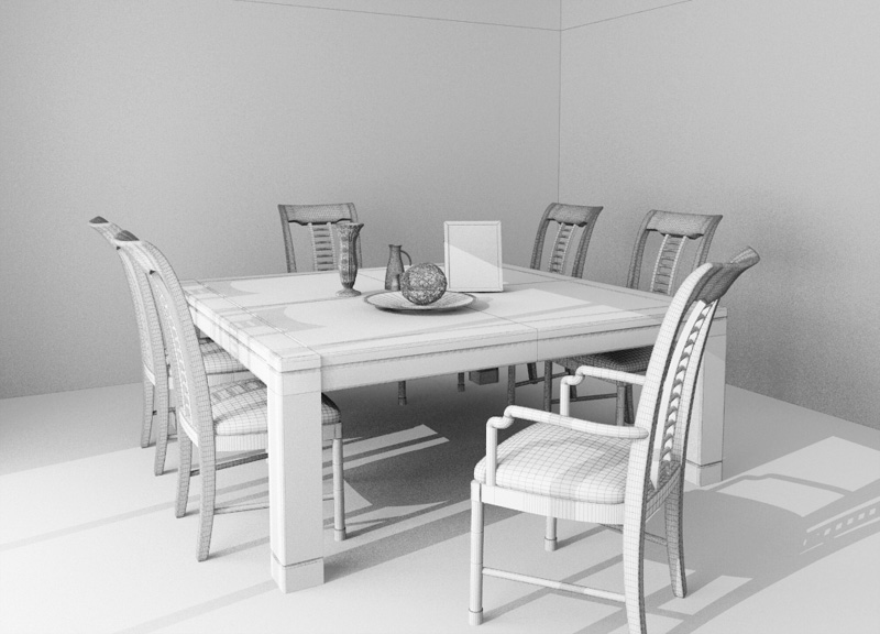 Family Dinner Table Set 3d rendering