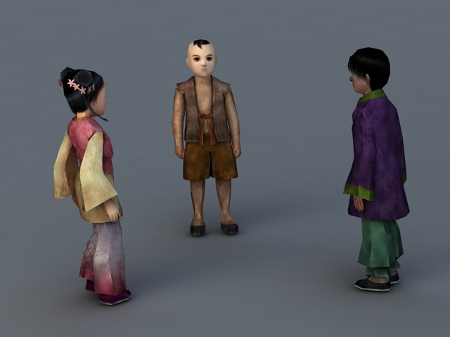 Traditional Chinese Rural Children 3d rendering