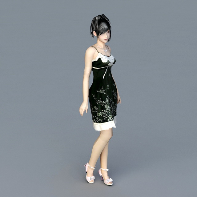 Black Dress Lady 3d rendering