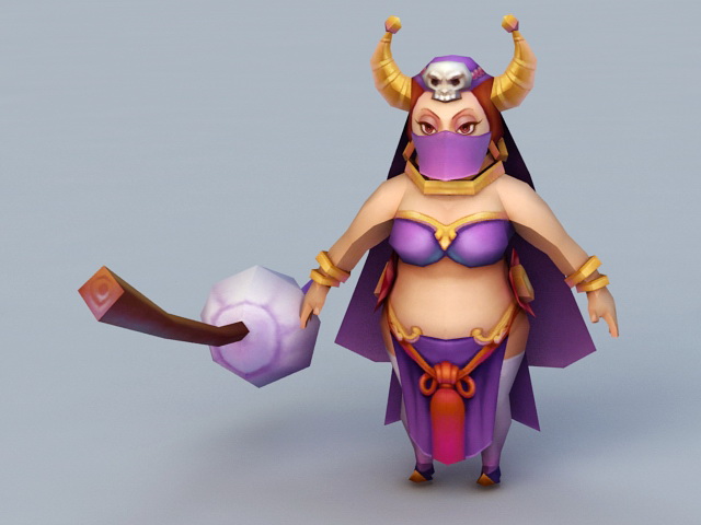 Cartoon Witch with Broom 3d rendering