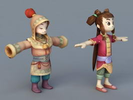 Cartoon Boy and Girl 3d model preview