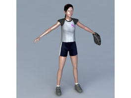 Asian Baseball Girl 3d model preview