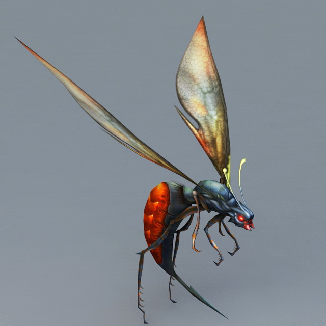 Red and Black Wasp 3d rendering
