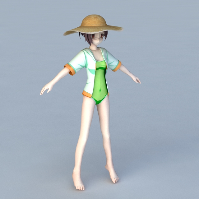 Anime Beach Girl 3d rendering