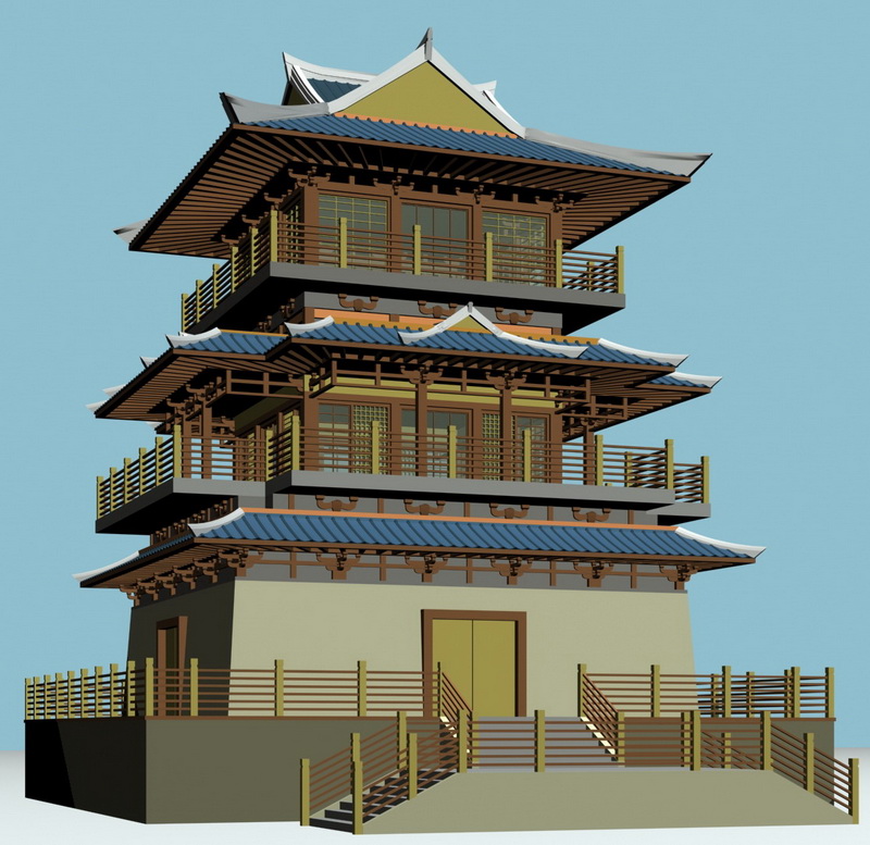 Japanese Buddhist Pagoda 3d rendering