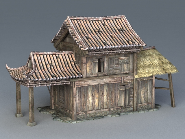 Ancient Chinese Wooden House 3d rendering
