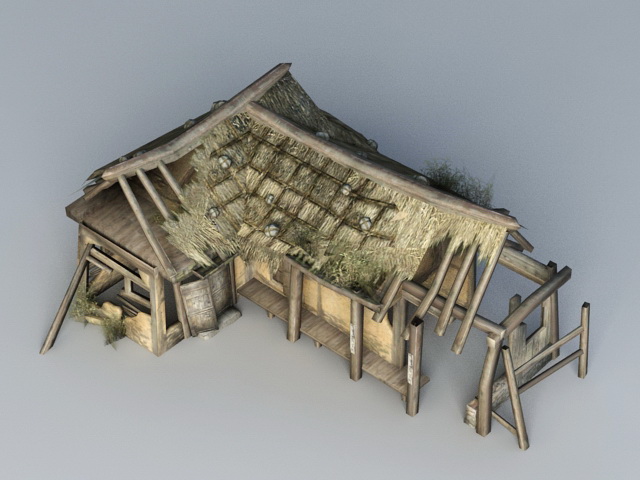 Broken Thatched Cottage 3d rendering