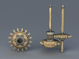 Old Wooden Windmill Gear 3d preview