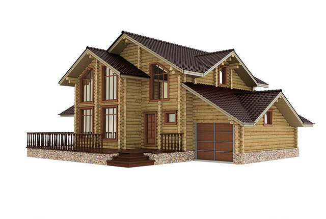 Modern Wooden House 3d rendering