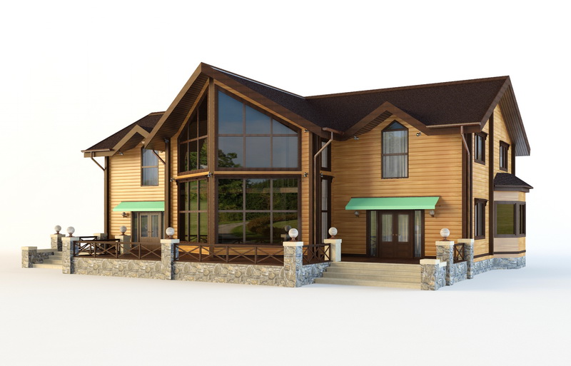 Beautiful Wooden House 3d rendering