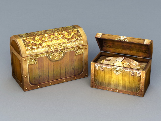Gold Treasure Chest 3d rendering