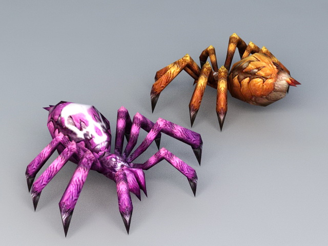 Scary Cartoon Spiders 3D Model.
