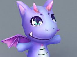 Cute Purple Cartoon Dragon 3d model preview