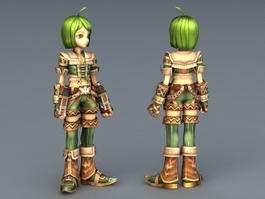 Green Anime Girl Fighter 3d model preview