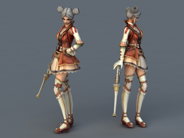 Anime Gunner Girl 3d rendering