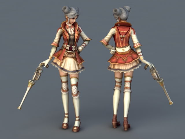 Anime Gunner Girl 3d rendering