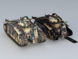 Char B1 Tank and Wrecked 3d model preview