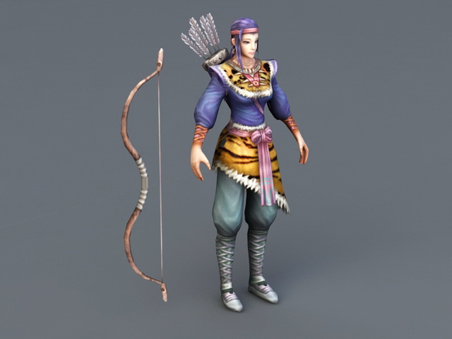 Female Medieval Archer Hunter 3d rendering