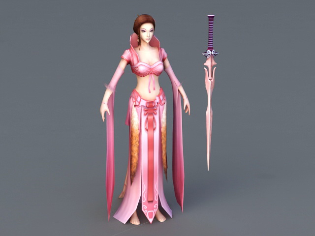Warrior Women with Sword 3d rendering