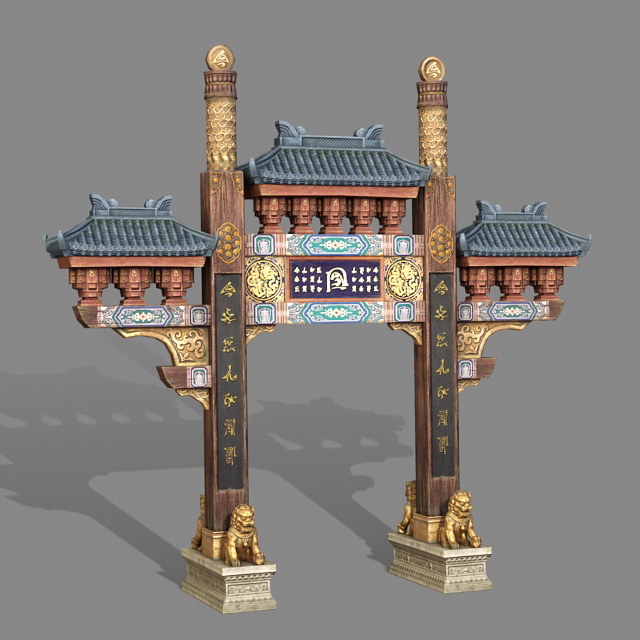 Ancient Chinese Paifang 3d rendering