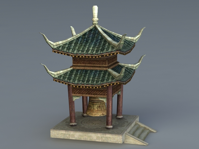 Ancient Chinese Bell Pavilion 3d rendering
