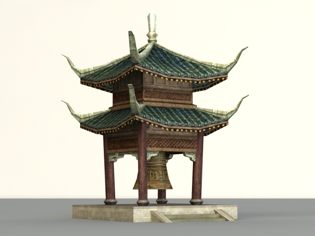Ancient Chinese Bell Pavilion 3d rendering