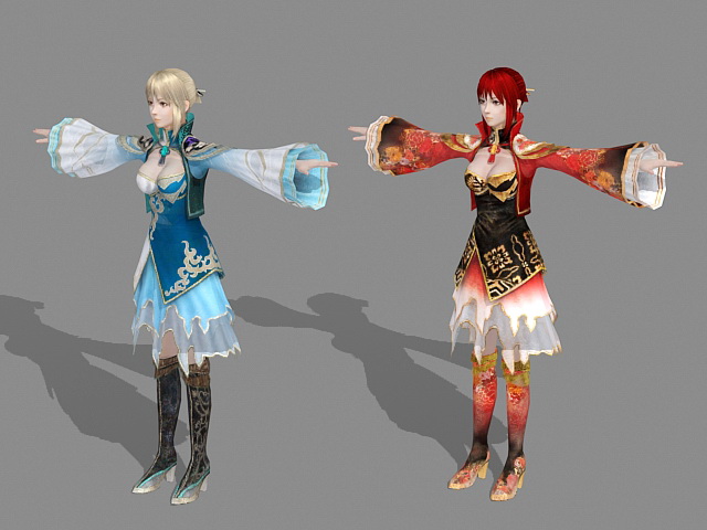Medieval Chinese Girls 3d rendering